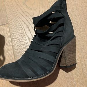 Black suede free people block heel bootie